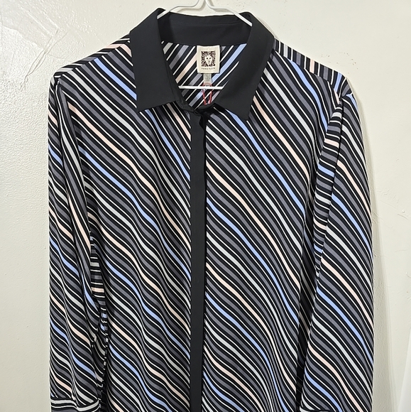 Anne Klein Black Forest Devonshire diagonal stripe, button up blouse size XL - Picture 1 of 9